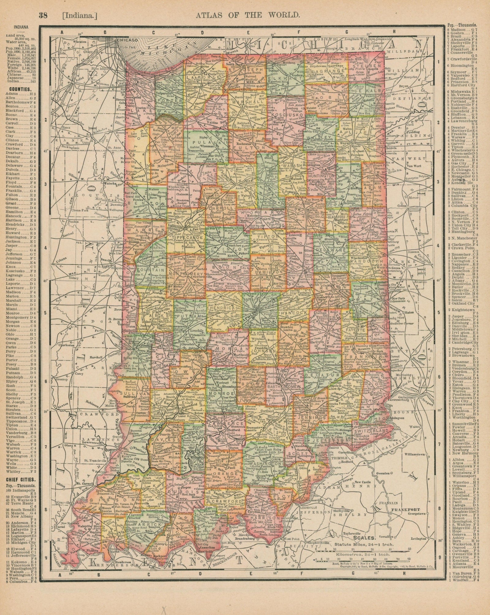 Indiana- Atlas of the World - Authentic Vintage Map