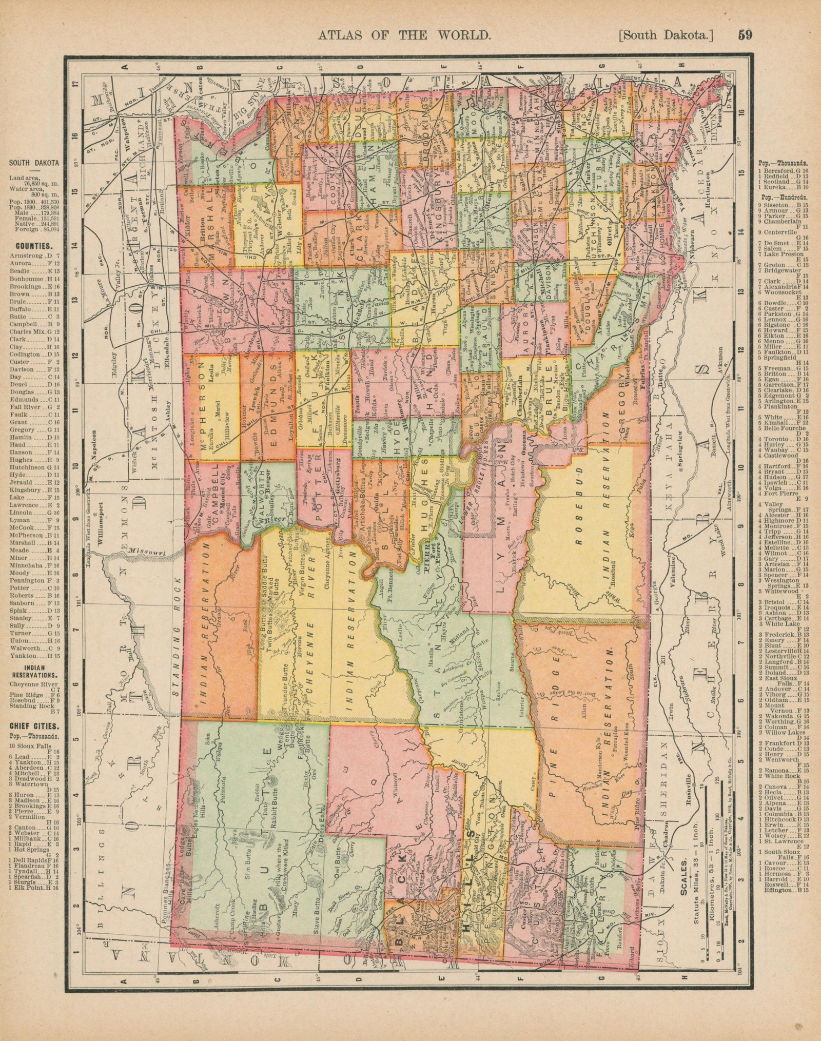 South Dakota- Atlas of the World - Authentic Vintage Map