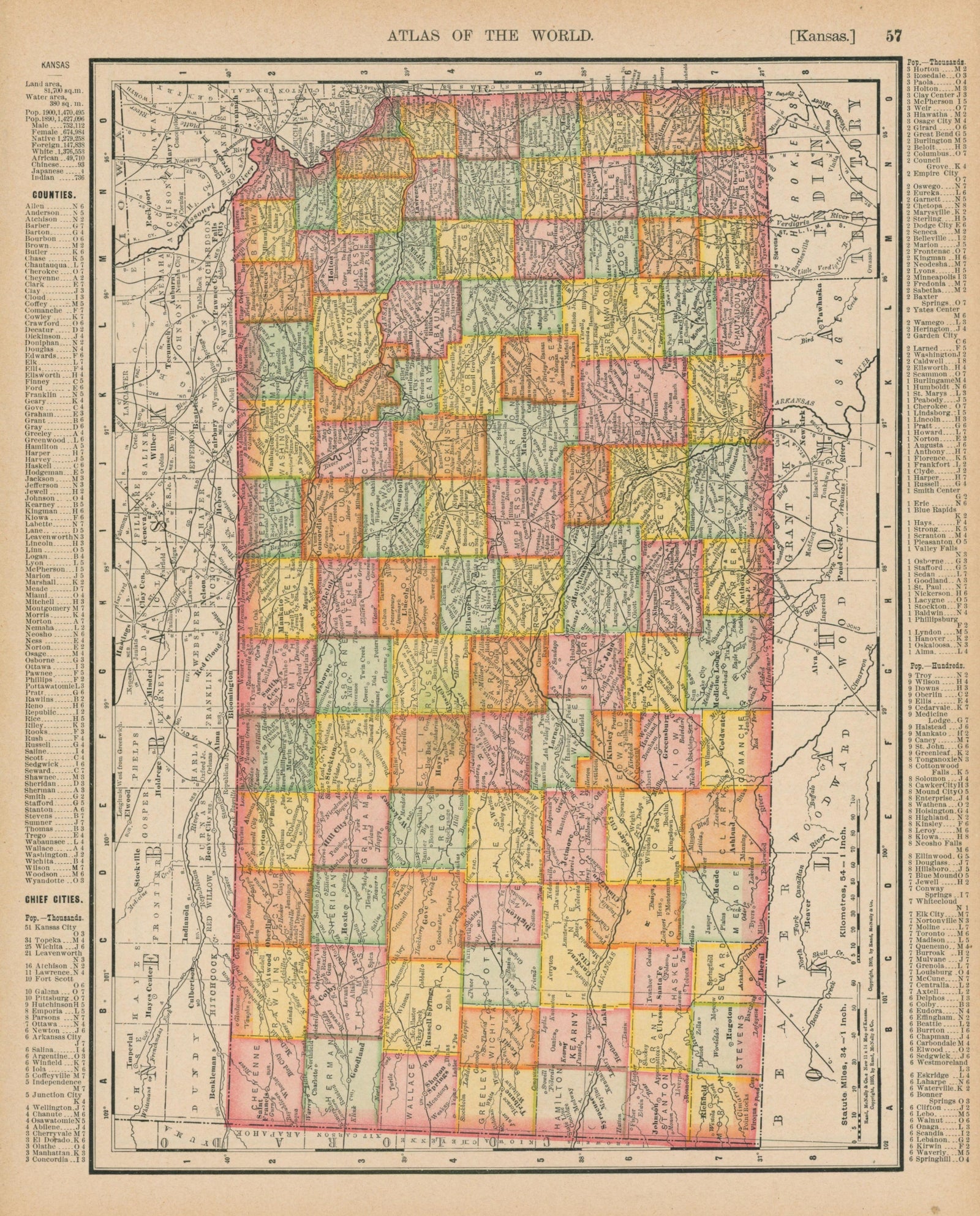 Kansas- Atlas of the World - Authentic Vintage Map