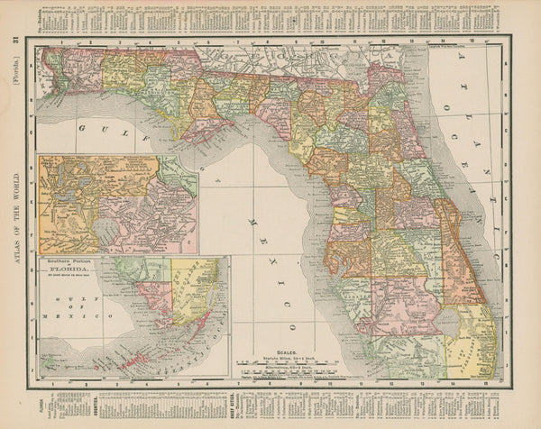 Florida- Atlas of the World - Authentic Vintage Map
