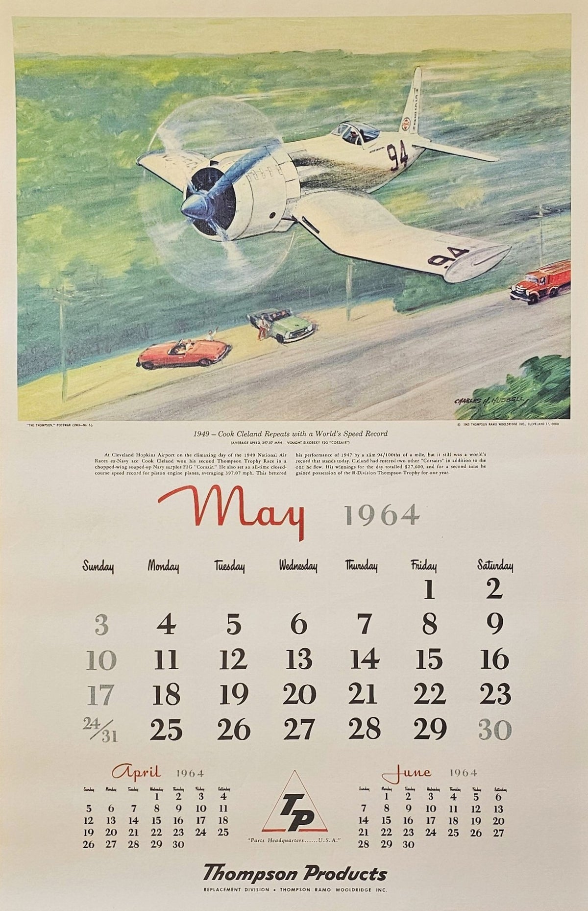 Aviation Calendar, May - Authentic Vintage Poster