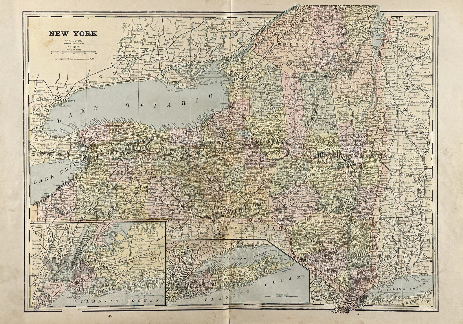 New York- Cram’s Atlas - Authentic Vintage Map