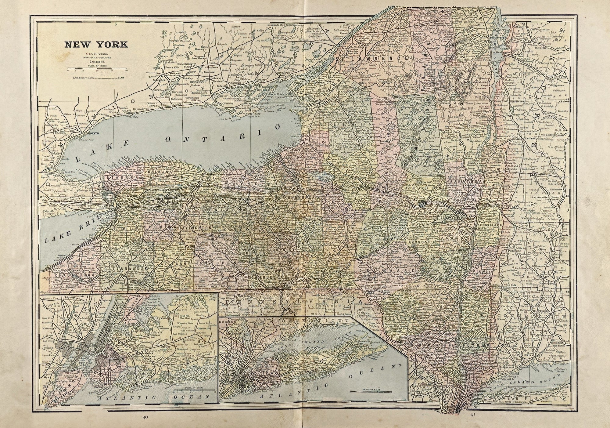 New York- Cram’s Atlas - Authentic Vintage Map