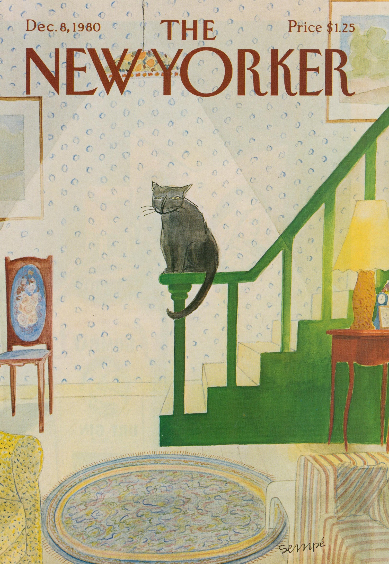 The Cat's Banister- The New Yorker - Authentic Vintage Cover Art
