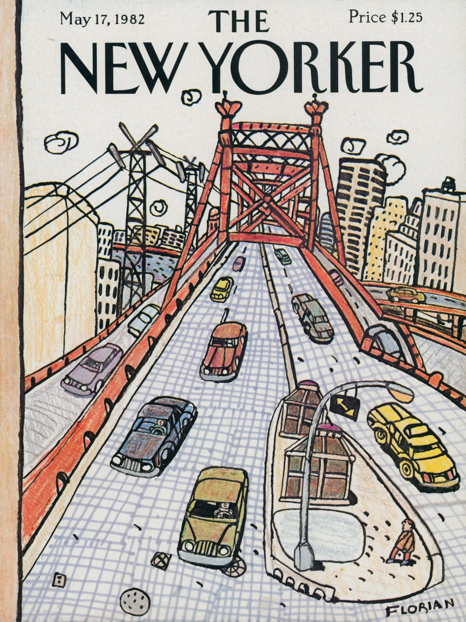 Bridge to the Big Apple- The New Yorker - Authentic Vintage Cover Art