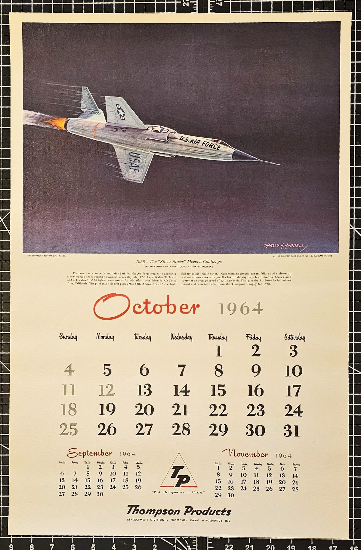 Aviation Calendar, October - Authentic Vintage Poster