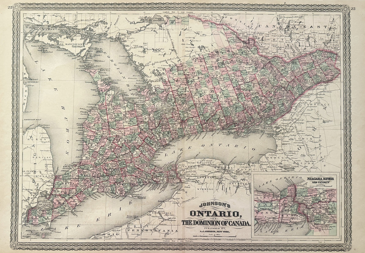 Ontario, Dominion of Canada- Johnson's Atlas - Authentic Vintage Map