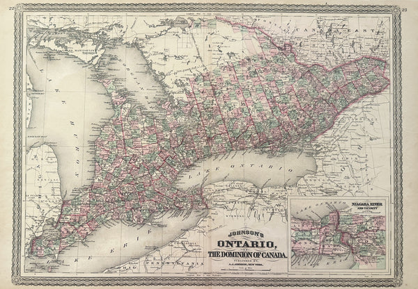 Ontario, Dominion of Canada- Johnson's Atlas - Authentic Vintage Map