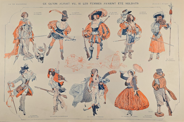 If Women Were Soldiers- La Vie Parisienne, Centerfold - Authentic Vintage Illustration