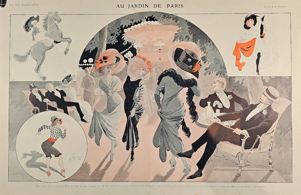 Gardens of Paris- La Vie Parisienne, Centerfold - Authentic Vintage Illustration
