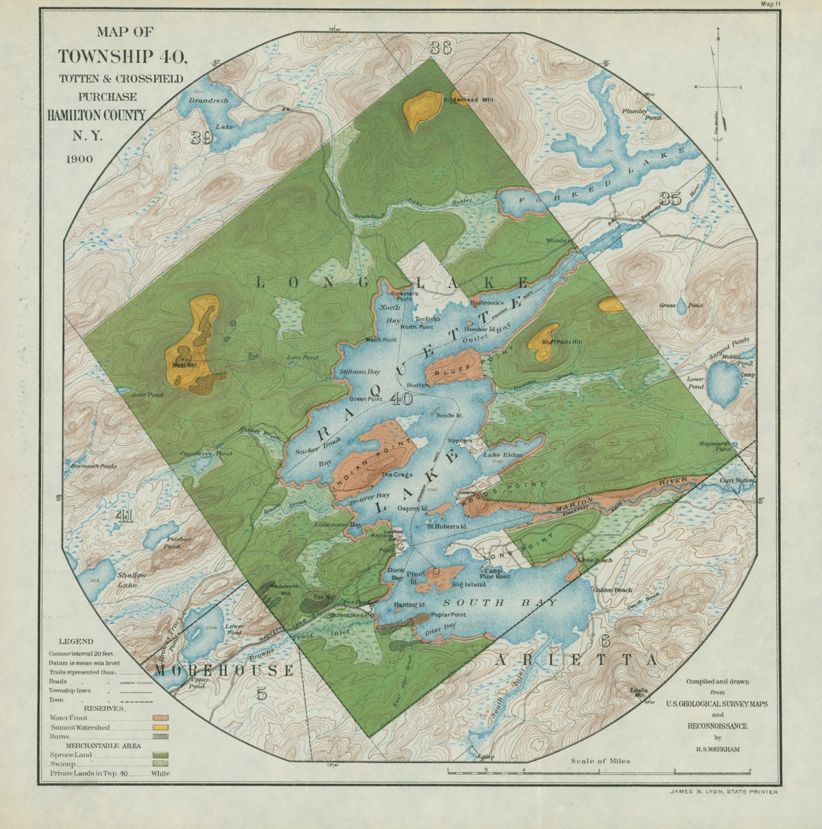 U.S. Geological Survey- Hamilton County, New York - Authentic Vintage Map