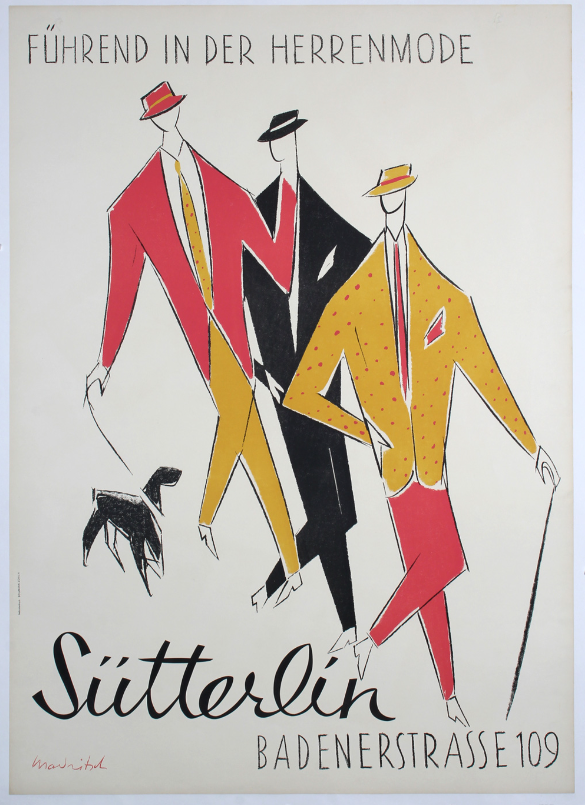 Sütterlin - Herrenmode by Karl Madritsch, ca. 1955 - Authentic Vintage Poster