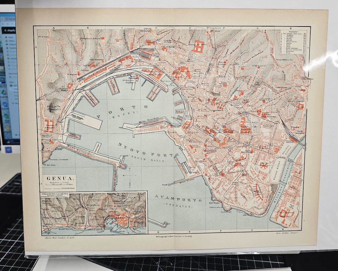 Genoa, Italy- Antique City Plan Map - Authentic Vintage Posters
