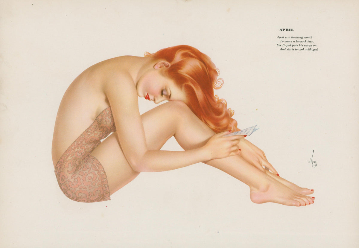 Esquire Pin Up Calendar, March - Authentic Vintage Illustration