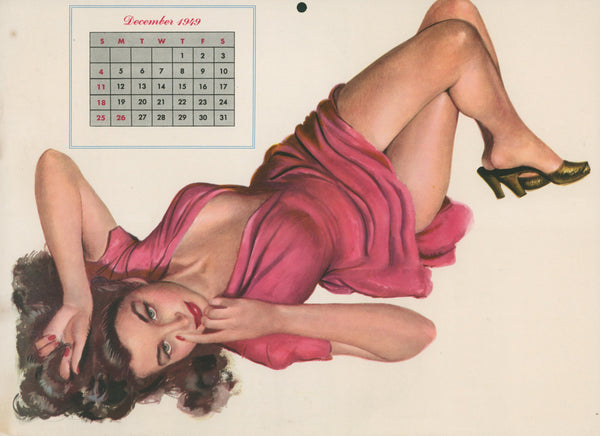 Pin Up Calendar, December - Authentic Vintage Illustration
