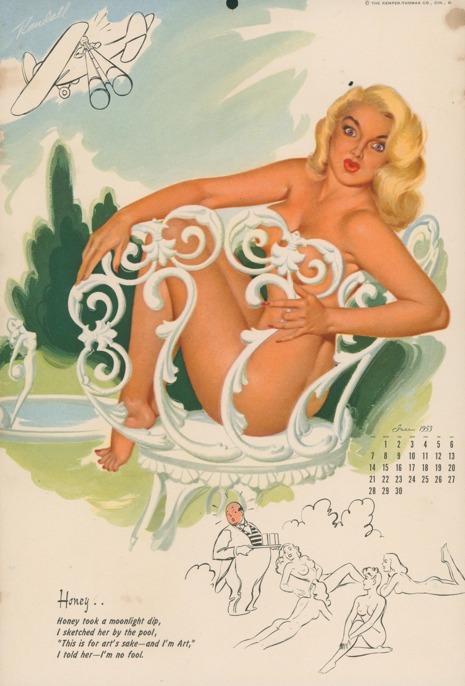 Pin Up Calendar, June - Authentic Vintage Illustration