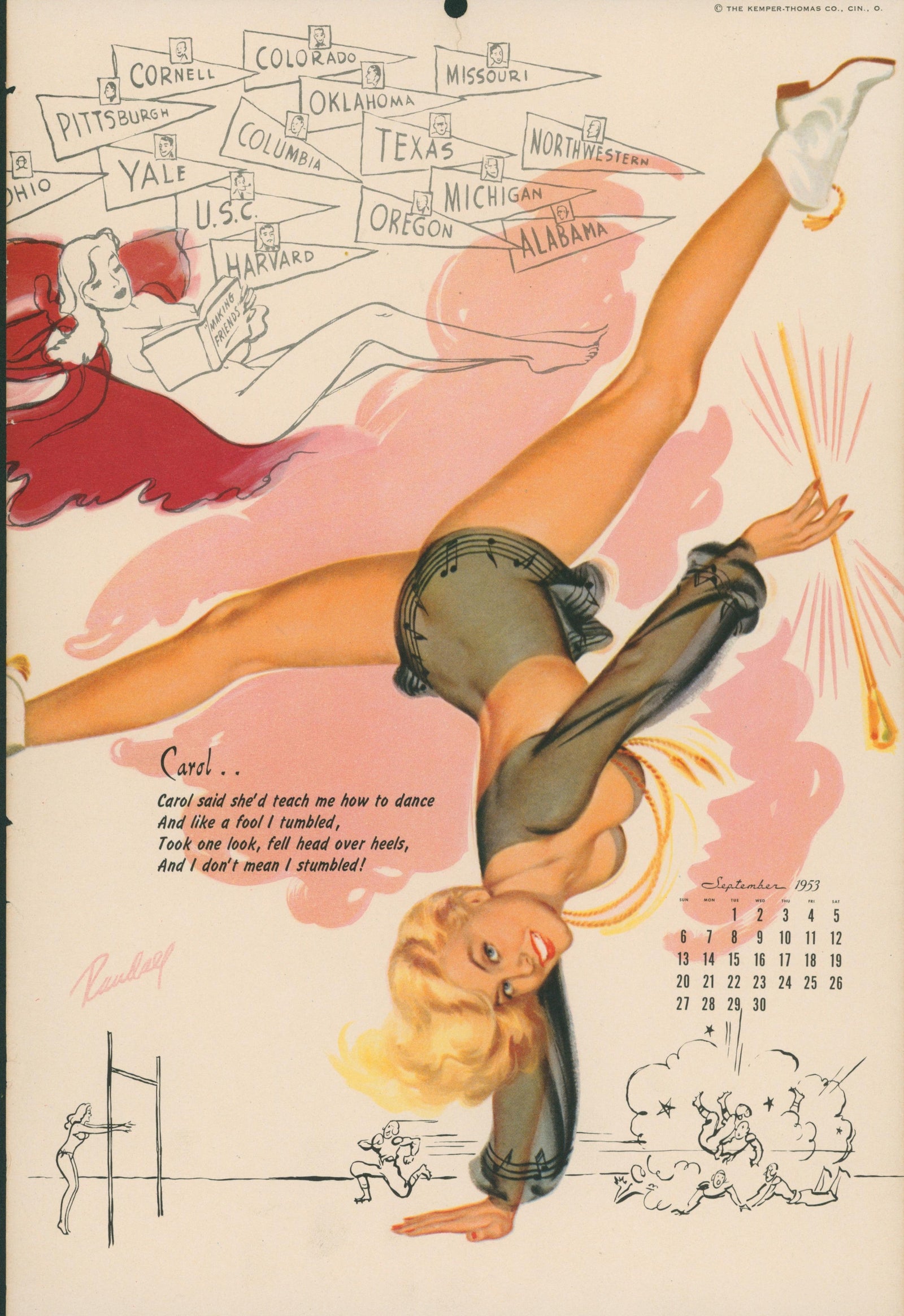 Pin Up Calendar, September - Authentic Vintage Illustration