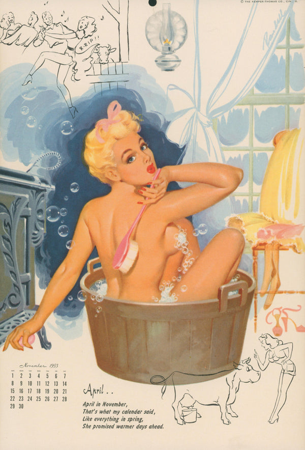 Pin Up Calendar, November - Authentic Vintage Illustration