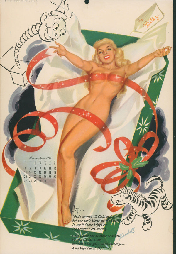 Pin Up Calendar, December - Authentic Vintage Illustration