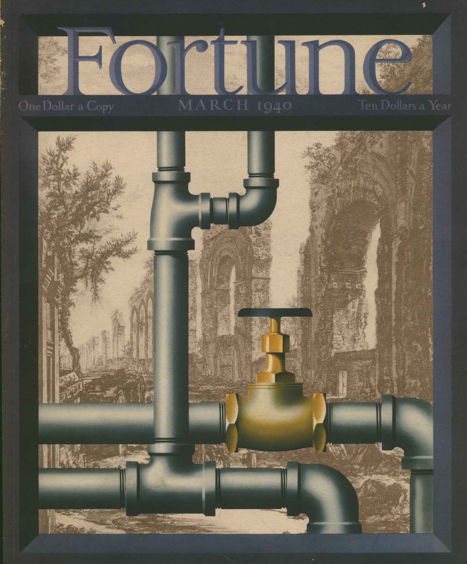 City Pipes- Fortune Magazine - Authentic Vintage Cover Art