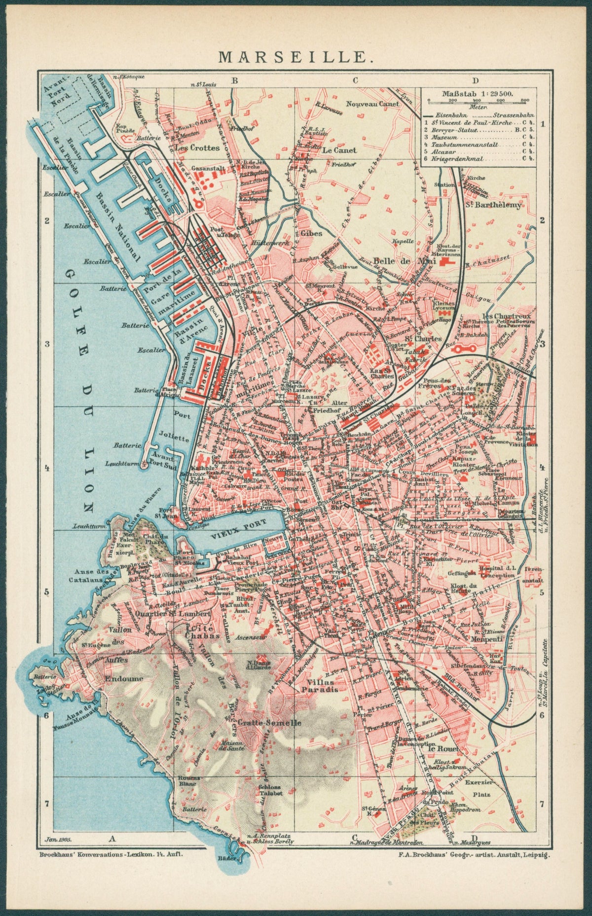 Marseille, France- Antique City Plan - Original Vintage Map