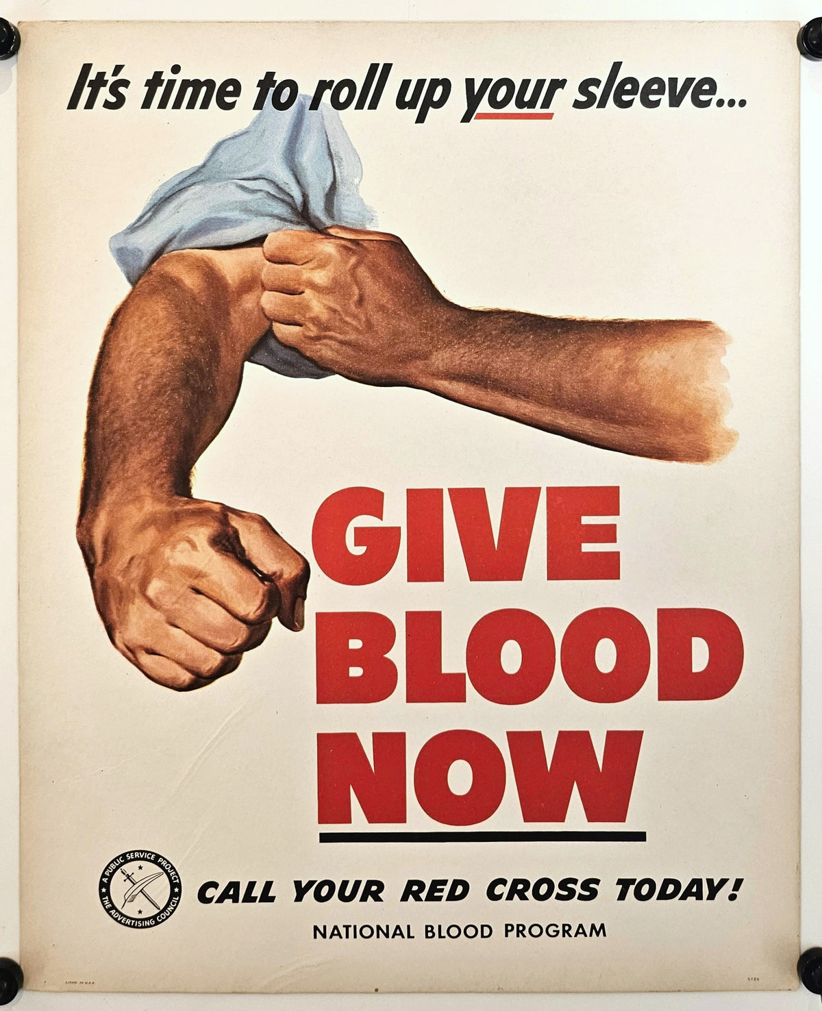Red Cross, Give Blood Now! - Original Vintage Window Card: