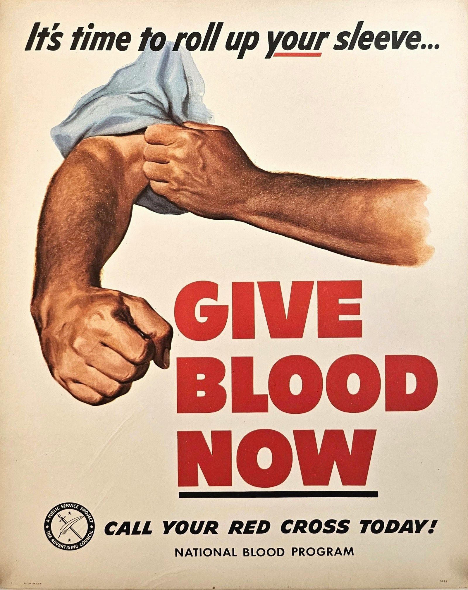 Red Cross, Give Blood Now! - Original Vintage Window Card:
