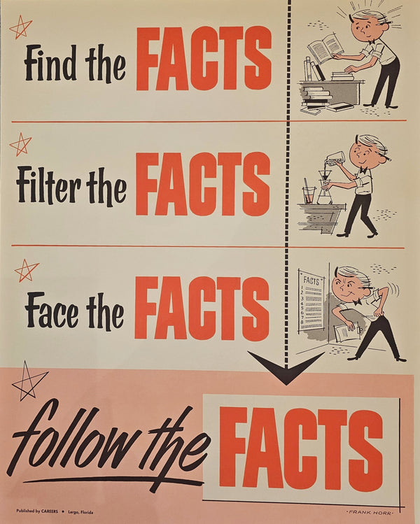 Find the Facts, Filter the Facts, Face the Facts, Follow the Facts- Motivational Poster - Original Vintage Poster