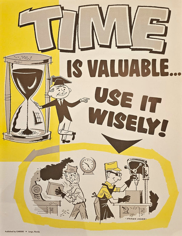 Time is Valuable, Use it Wisely!- Motivational Poster - Original Vintage Poster