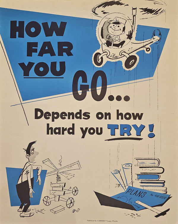 How Far You Go Depends on How Hard You Try!- Motivational Poster - Original Vintage Poster