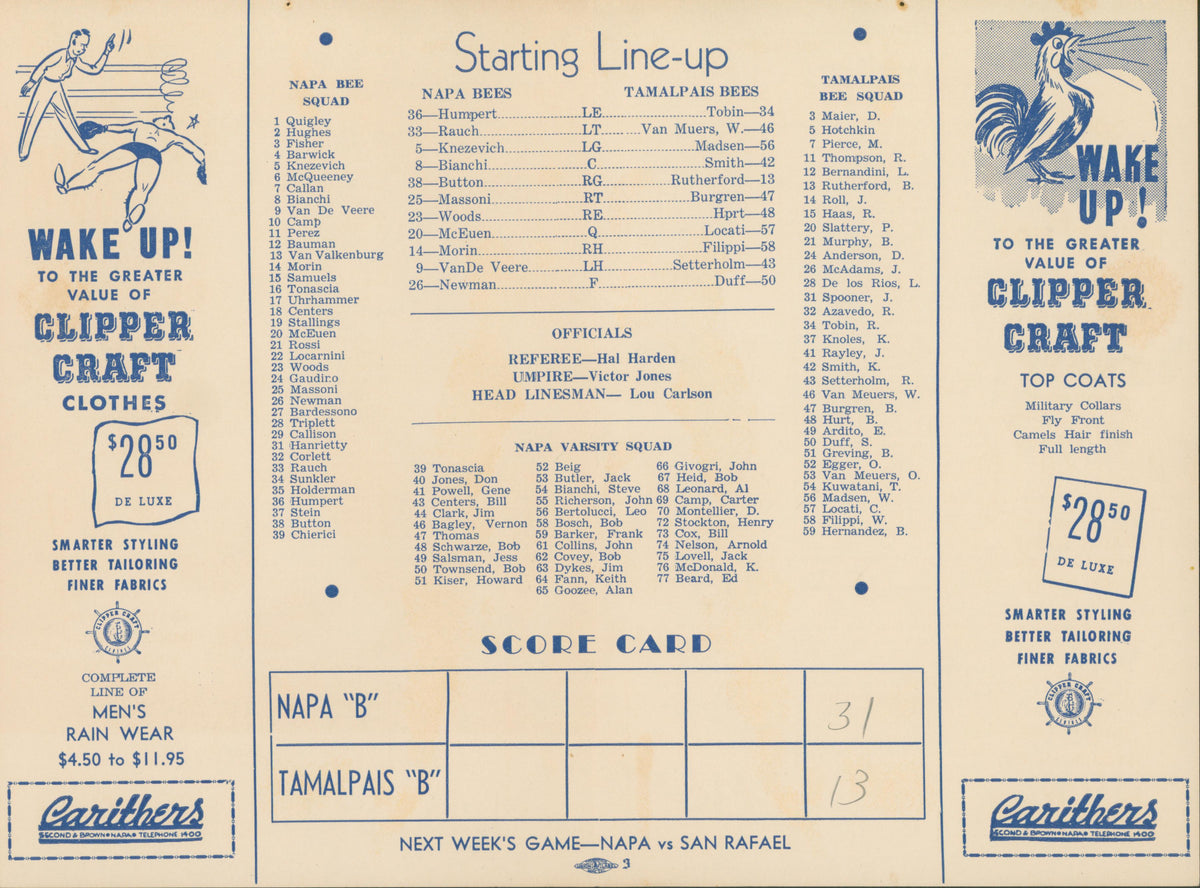 Napa vs Tamalpais - Original Vintage Ephemera: