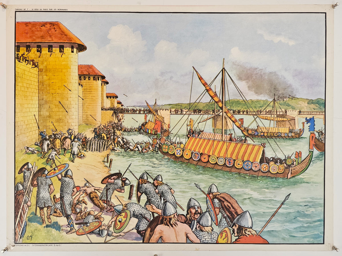 Viking Siege, French Classroom Poster - Original Vintage Poster