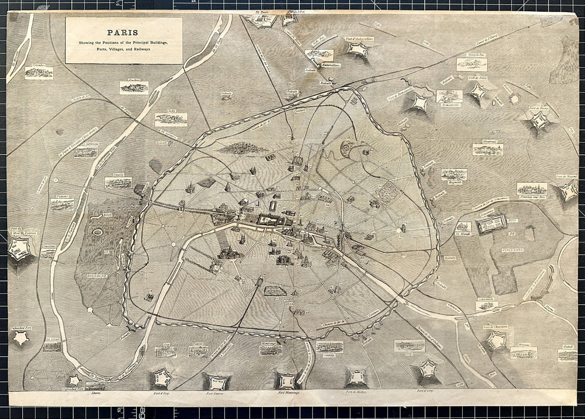 Principal Buildings in Paris - Original Vintage Map