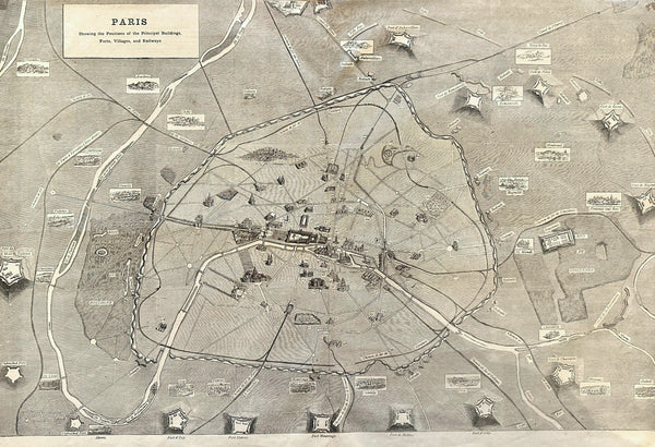 Principal Buildings in Paris - Original Vintage Map