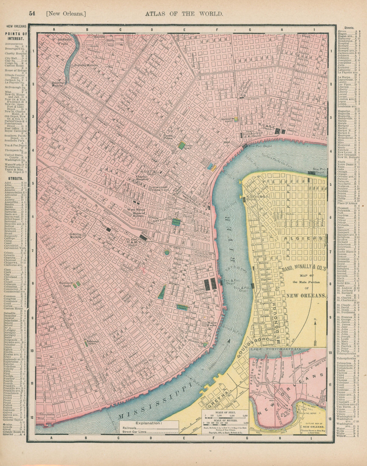 New Orleans, Cram's Atlas - Original Vintage Map