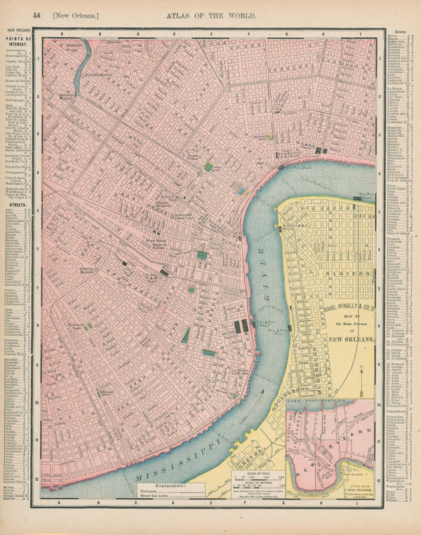 New Orleans, Cram's Atlas - Original Vintage Map