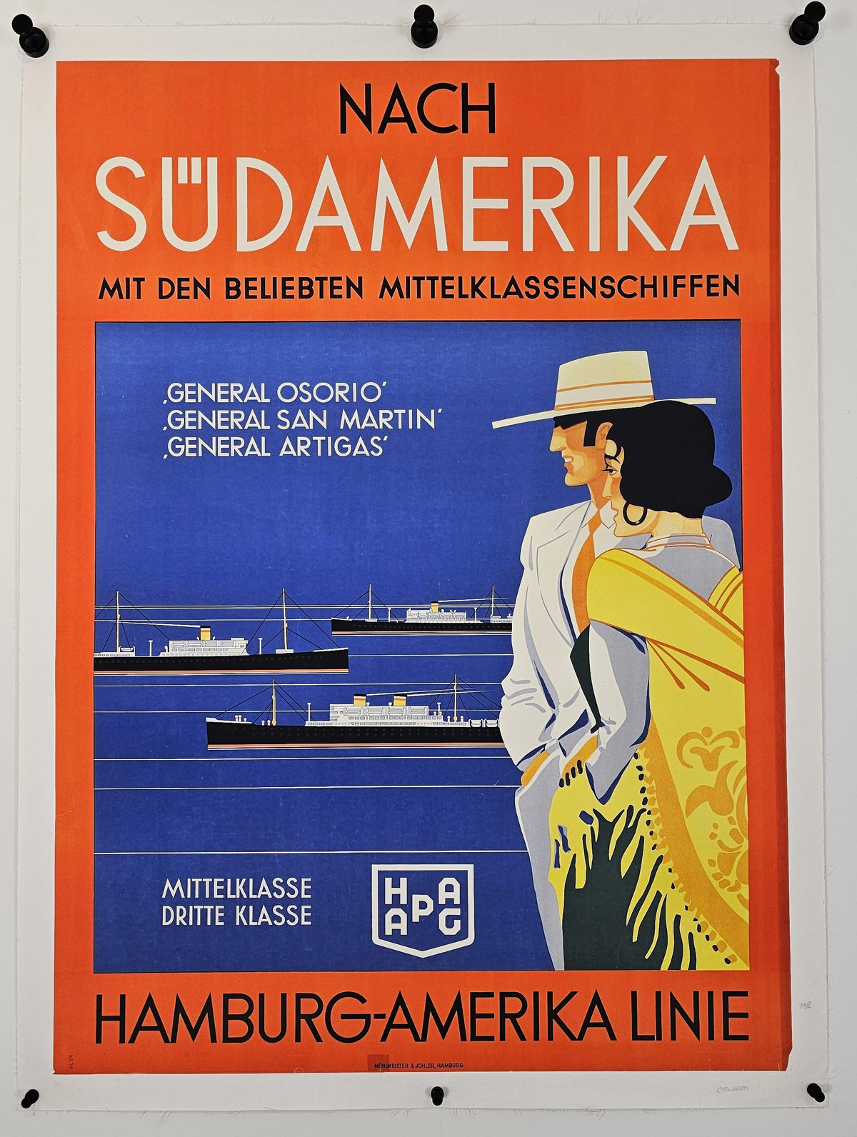 Hamburg-Amerika Linie, South America - Original Vintage Poster