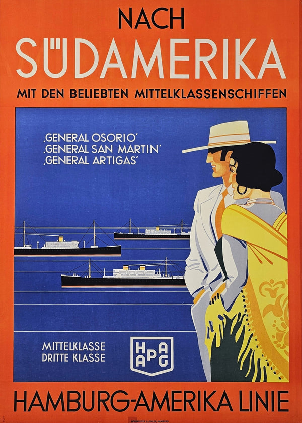 Hamburg-Amerika Linie, South America - Original Vintage Poster