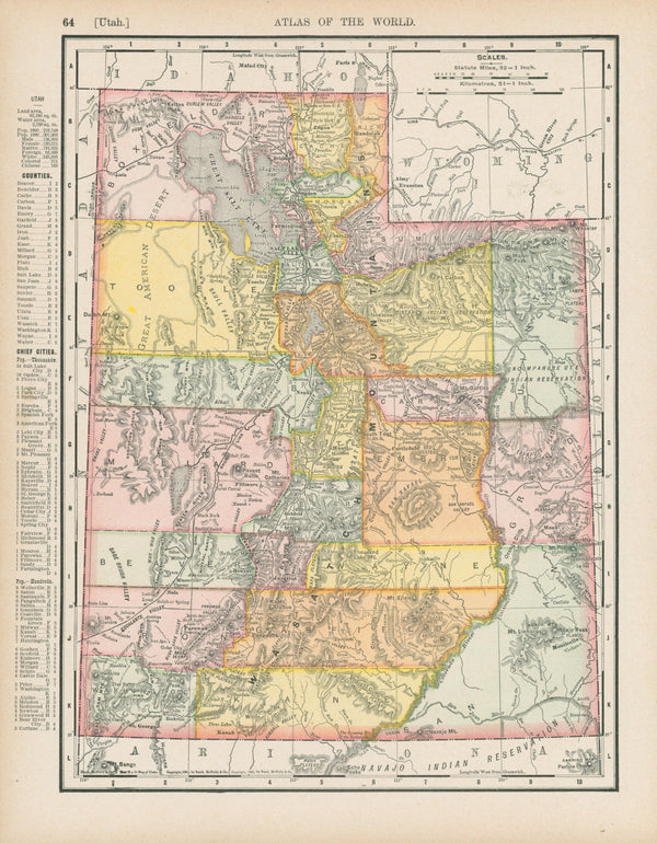 Utah- Atlas of the World - Original Vintage Map