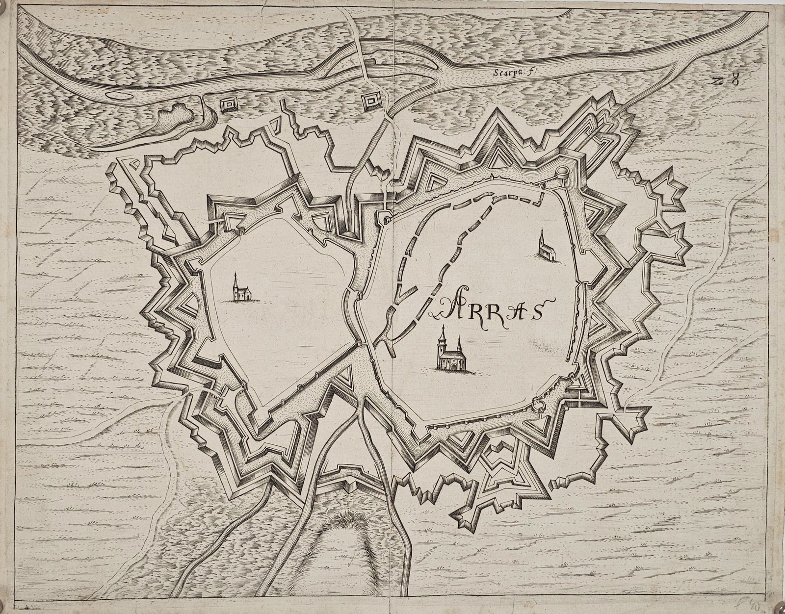 Map of Arras, France - Original Vintage Map