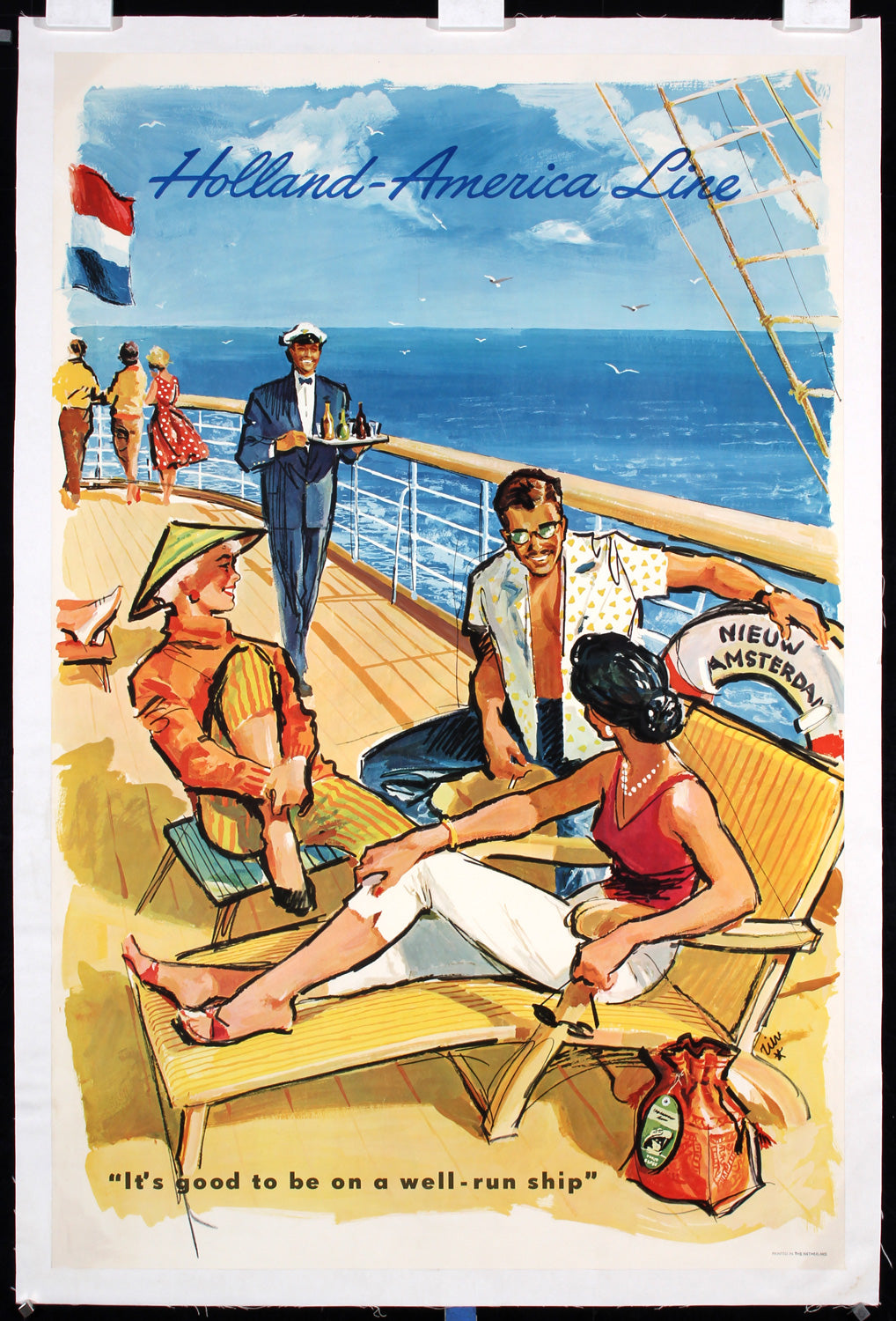 Holland-America Line - a well-run ship (Nieuw Amsterdam) by Rien Poortvliet, ca. 1958 - Original Vintage Poster