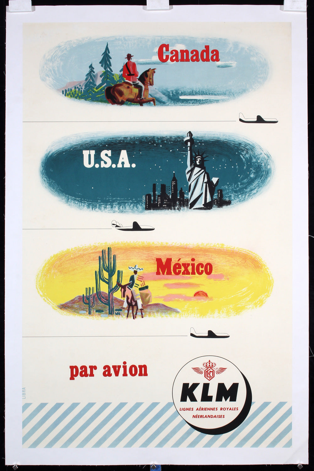 KLM - Canada USA Mexico by Rene Libra, ca. 1954 - Original Vintage Poster