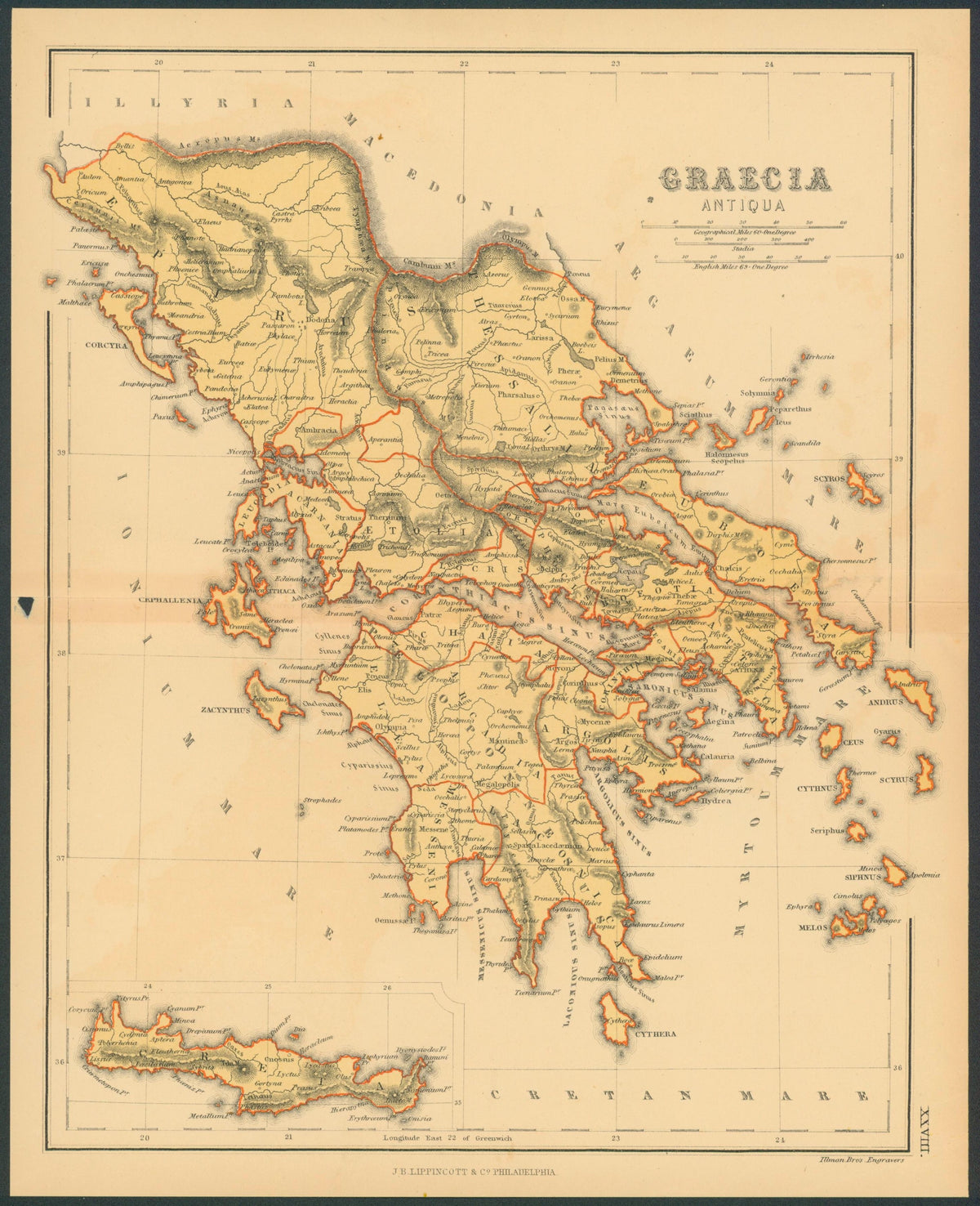 Ancient Greece, Antique Map - Original Vintage Map