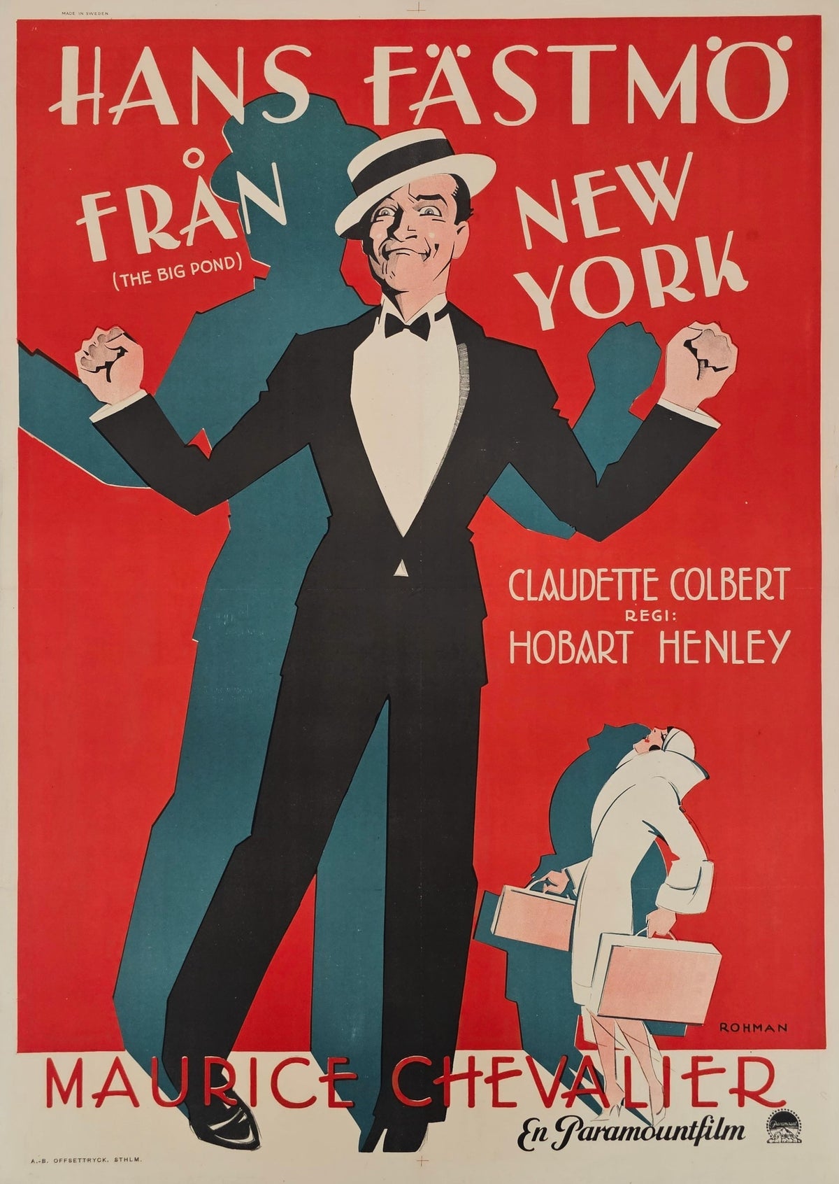 Big Pond, Maurice Chevalier- Swedish Release - Original Vintage Poster