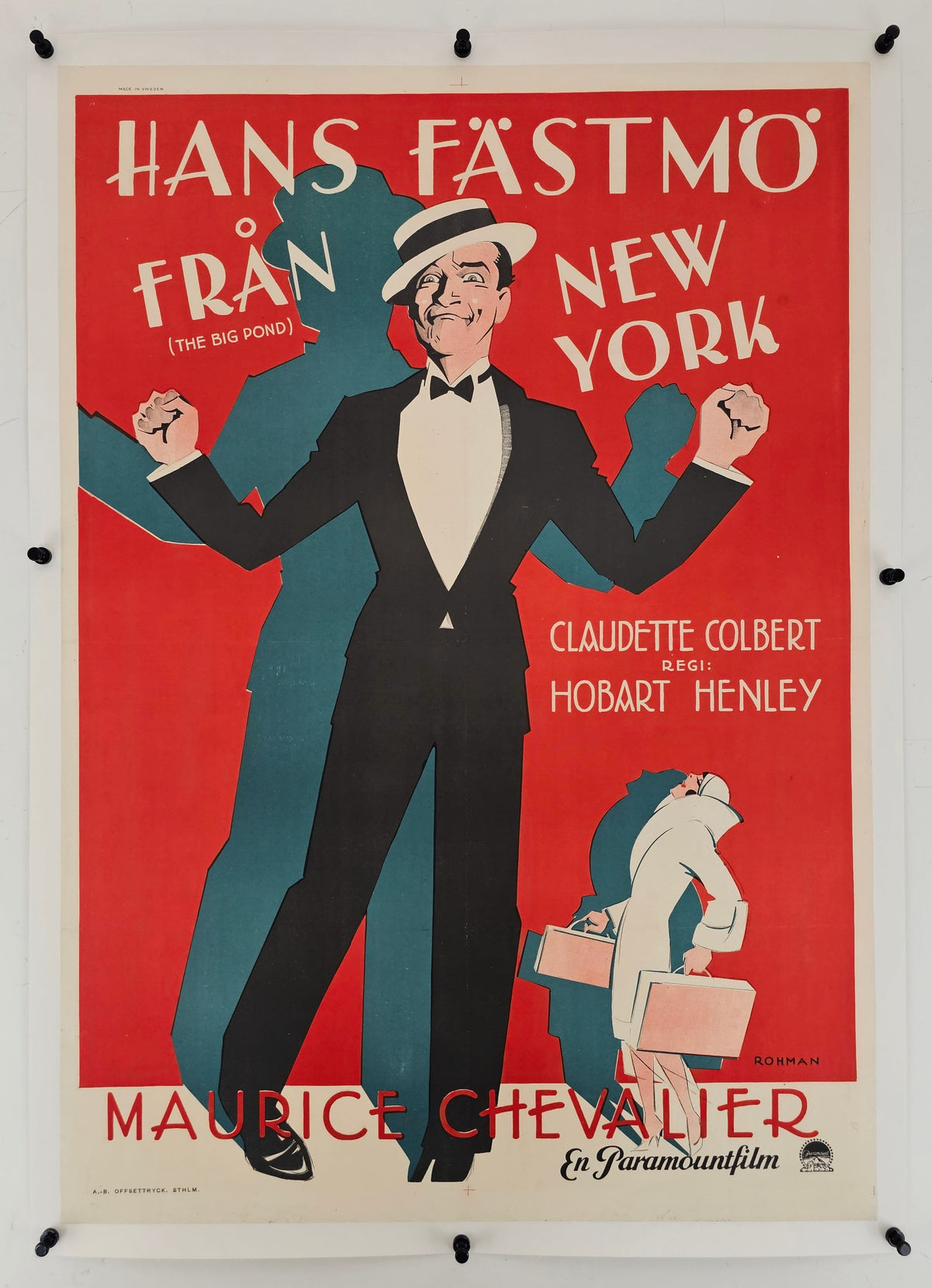 Big Pond, Maurice Chevalier- Swedish Release - Original Vintage Poster