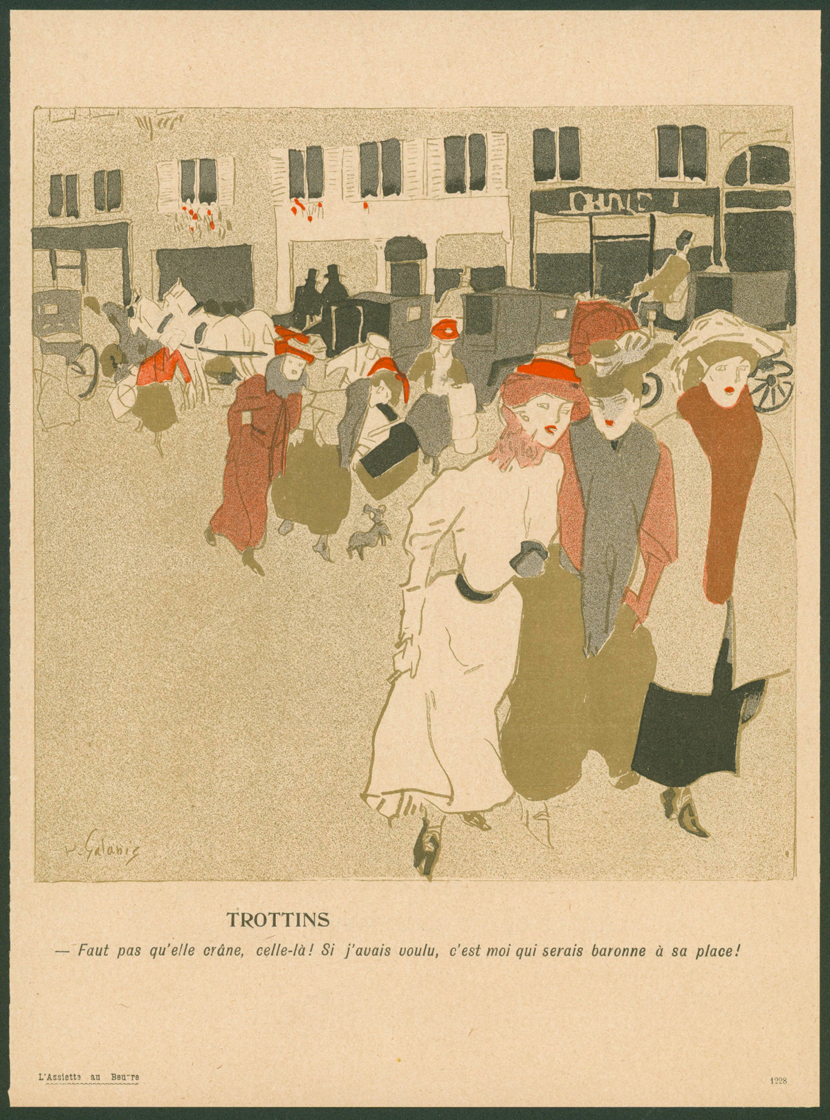 Winter Stroll in Paris, L'Assiette au Beurre - Original Vintage Illustration