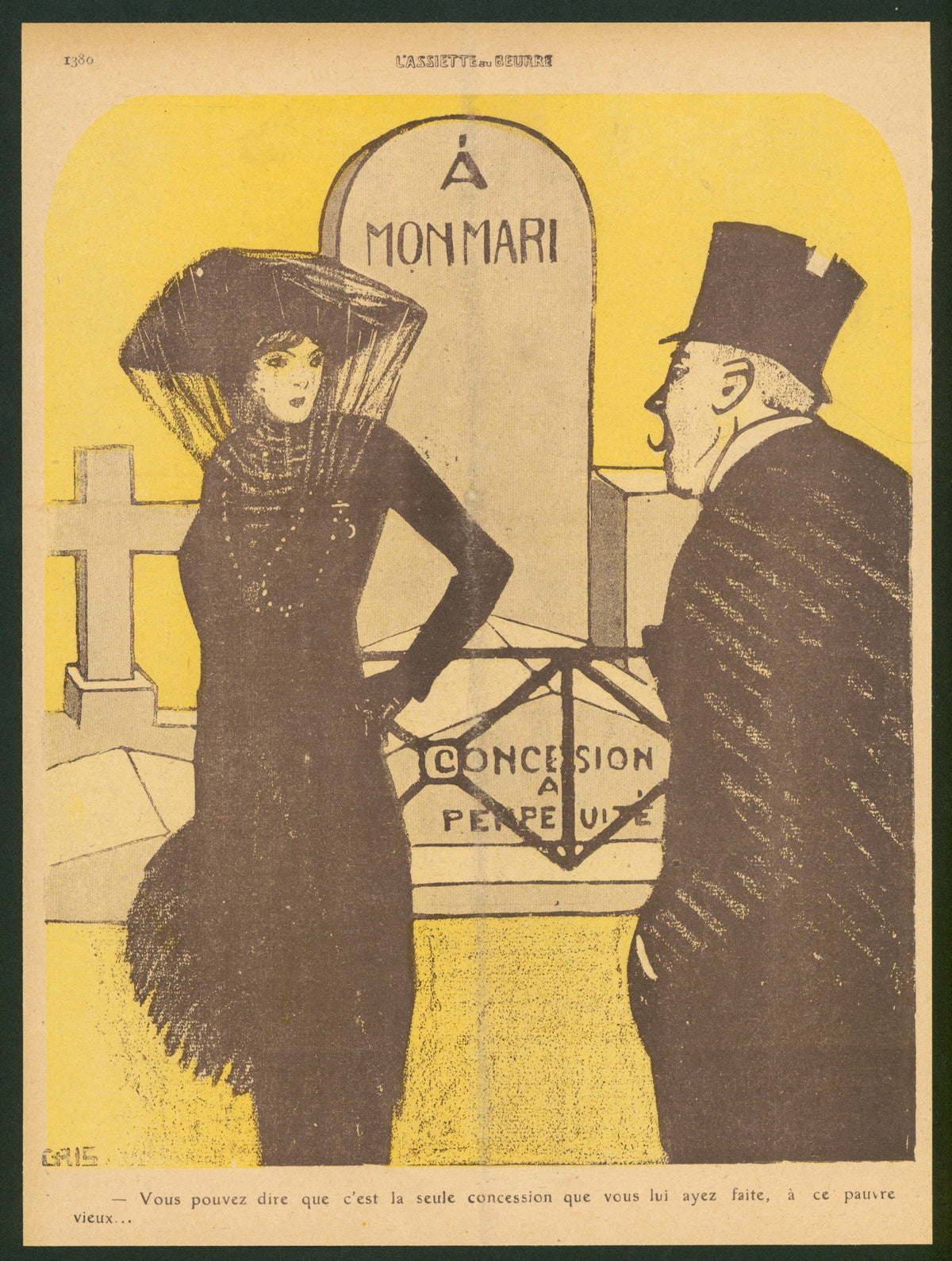 The Widow, L'Assiette au Beurre. - Original Vintage Illustration
