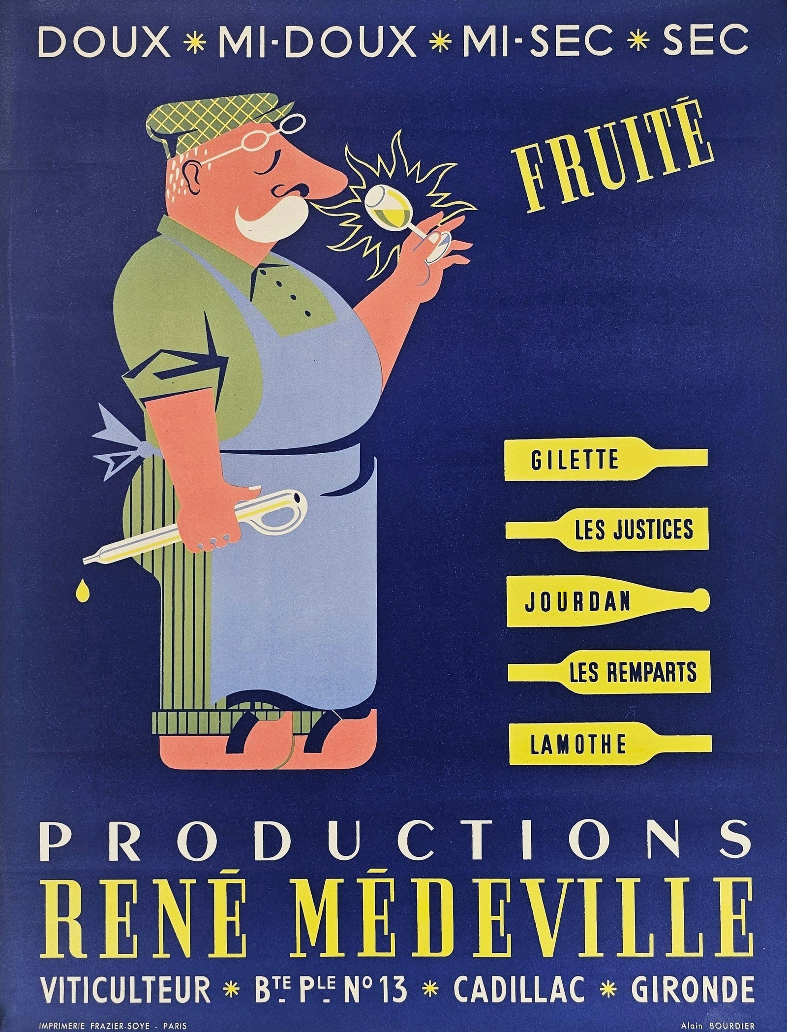 Productions René Médeville, White Wine - Original Vintage Poster