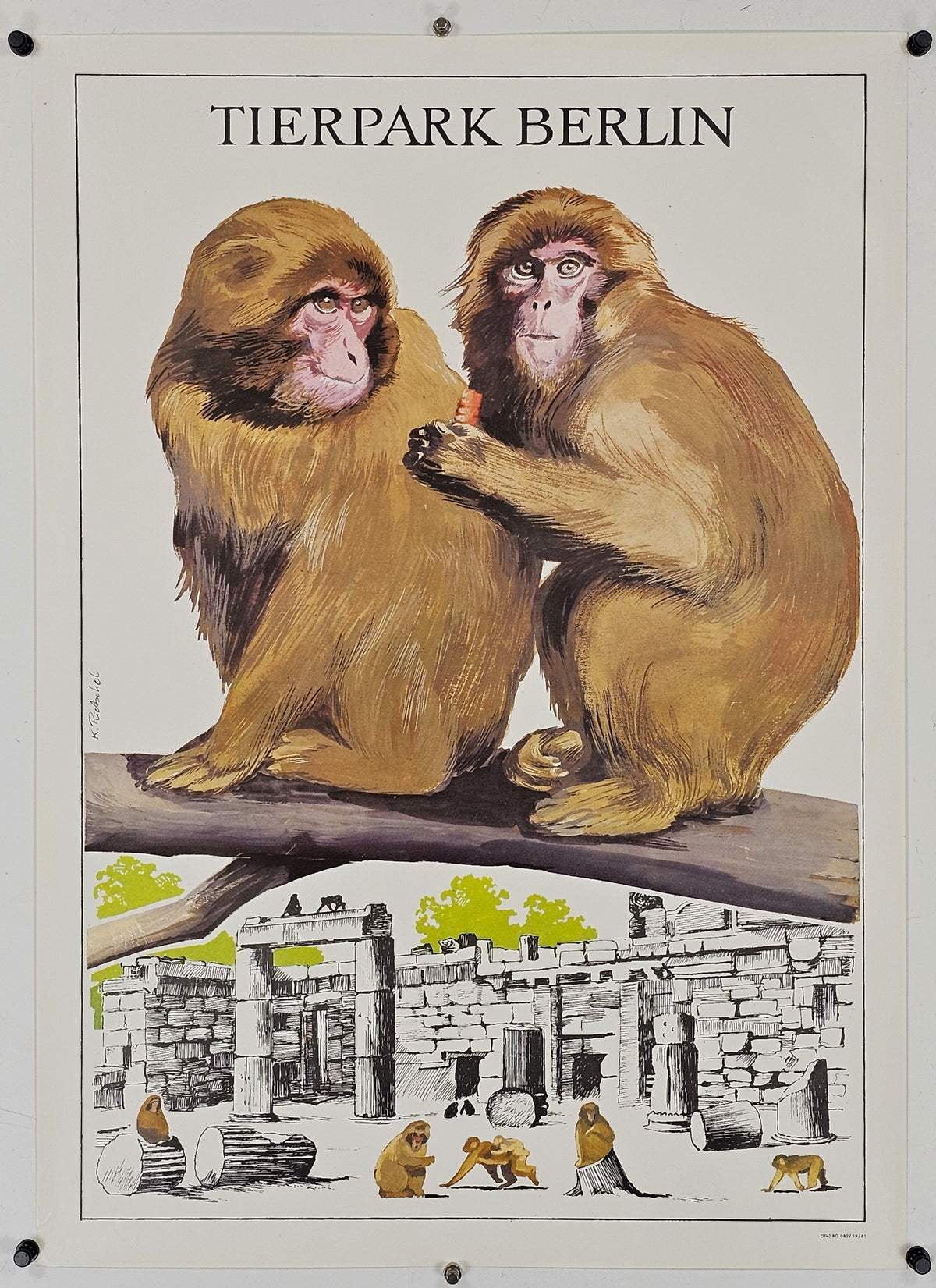 Berlin Zoo, Monkeys - Original Vintage Poster