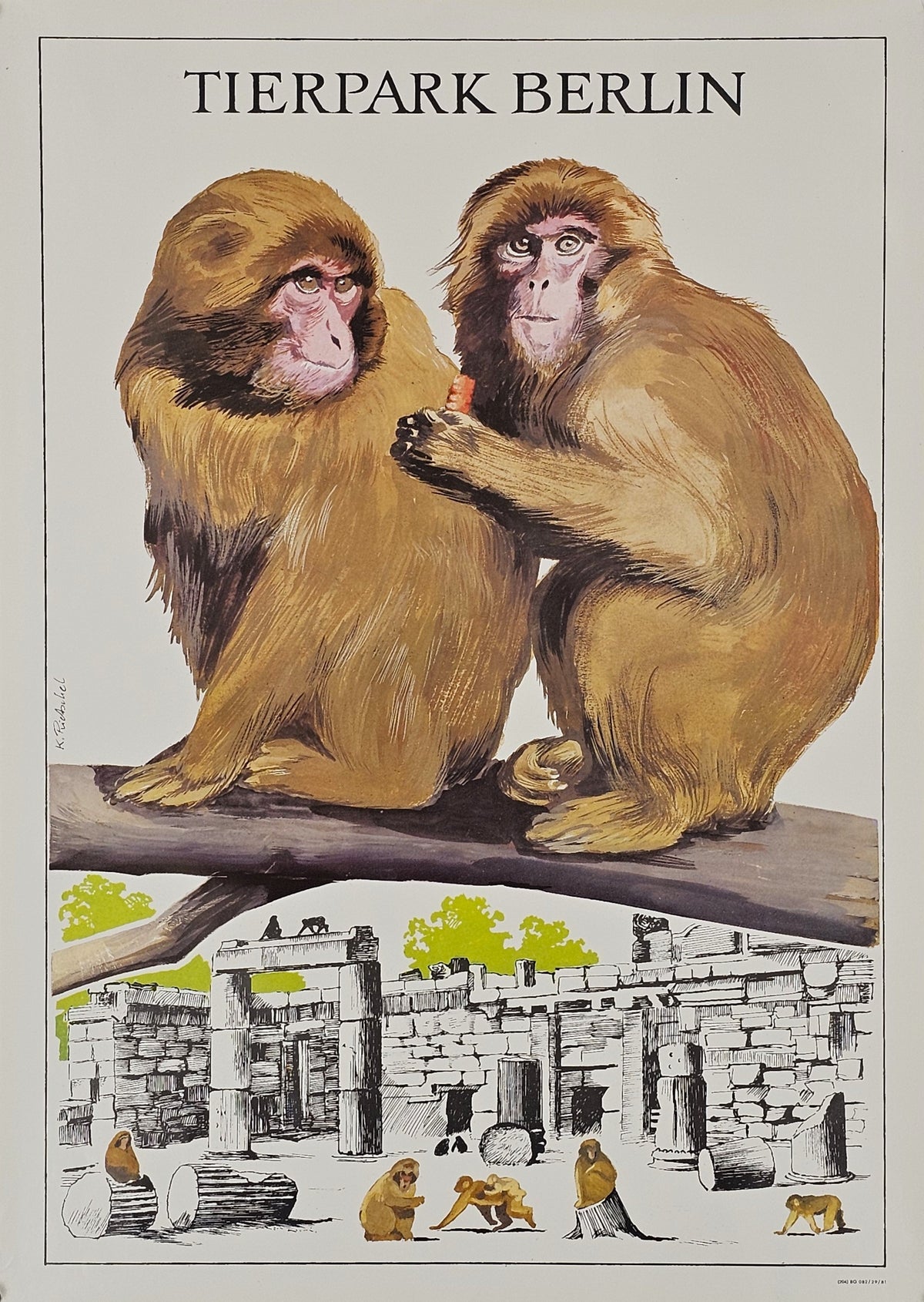 Berlin Zoo, Monkeys - Original Vintage Poster